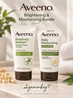 Aveeno Brightening Scrub and Moisturizing Face Lotion Bundle